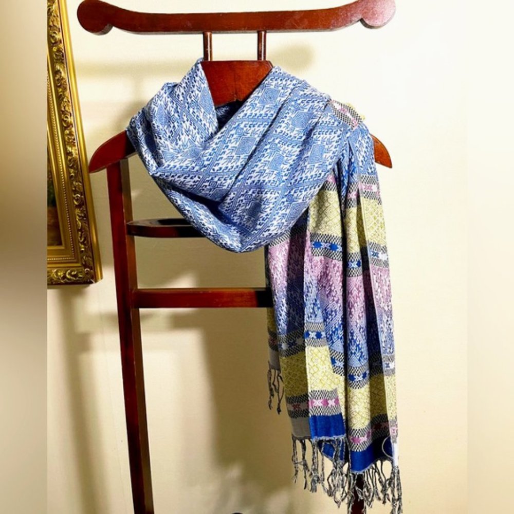 Winter Scarf for Women Blue Pashmina Long Stole Holiday Gift Head Wrap Shawl
